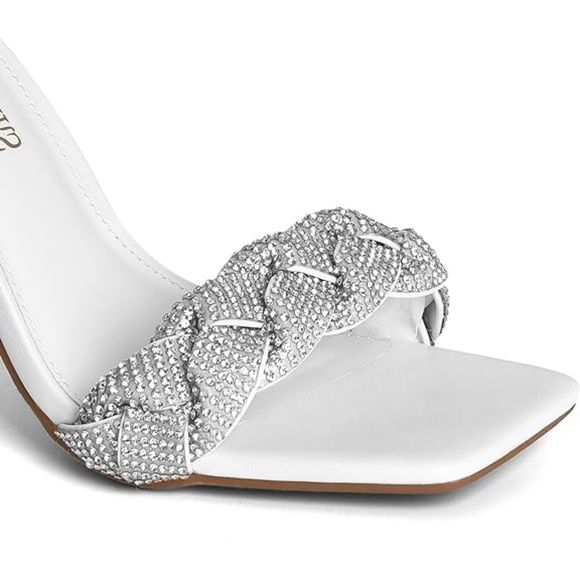 Women's  Heels for Women Braided Open Toe Ankle Strap White High Block Chunky - Picture 3 of 6